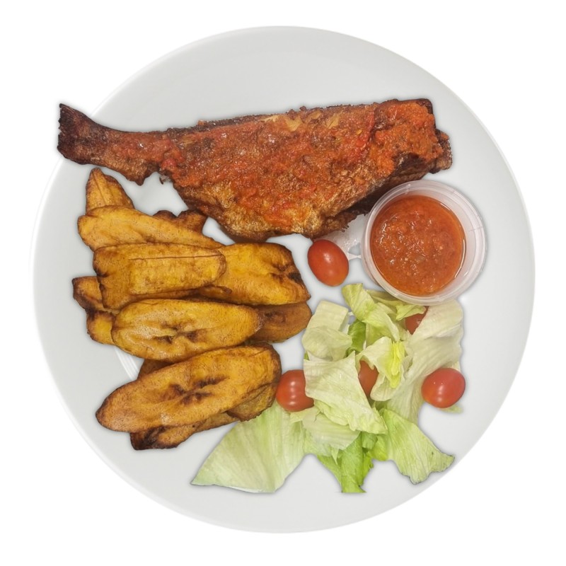 Fried Redbream Fish With Plantain With Salad