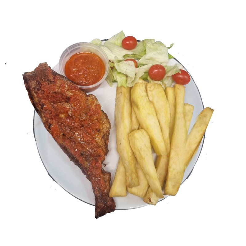 Fried Redbream Fish With Yam Fingers and Salad